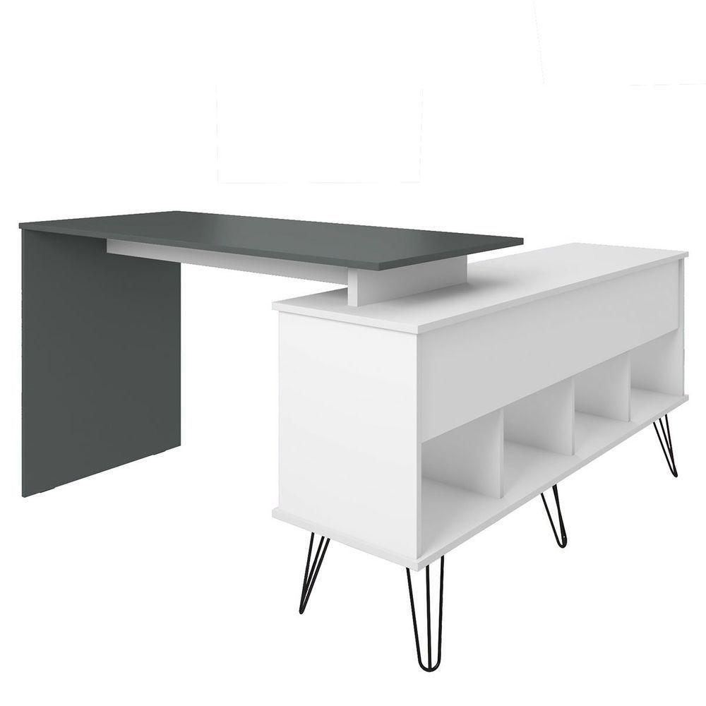 Mesa Escrivaninha Em L Com Porta E 6 Nichos Hawaii Branco/grafito - 4