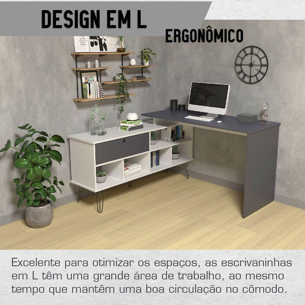 Mesa Escrivaninha Em L Com Porta E 6 Nichos Hawaii Branco/grafito - 7
