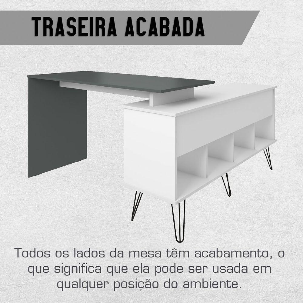 Mesa Escrivaninha Em L Com Porta E 6 Nichos Hawaii Branco/grafito - 9