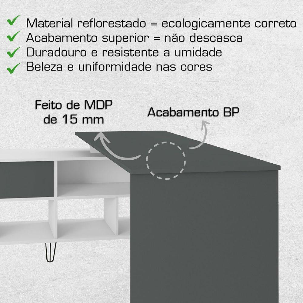 Mesa Escrivaninha Em L Com Porta E 6 Nichos Hawaii Branco/grafito - 10