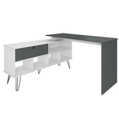 Mesa Escrivaninha em l Hawaii com Porta e Nichos MDP 136.5cm Branco Grafito