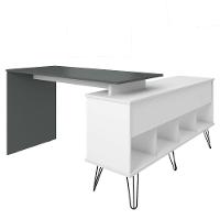 Mesa Escrivaninha Em L Com Porta E 6 Nichos Hawaii Branco/grafito