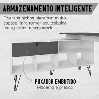 Mesa Escrivaninha Em L Com Porta E 6 Nichos Hawaii Branco/grafito - 6