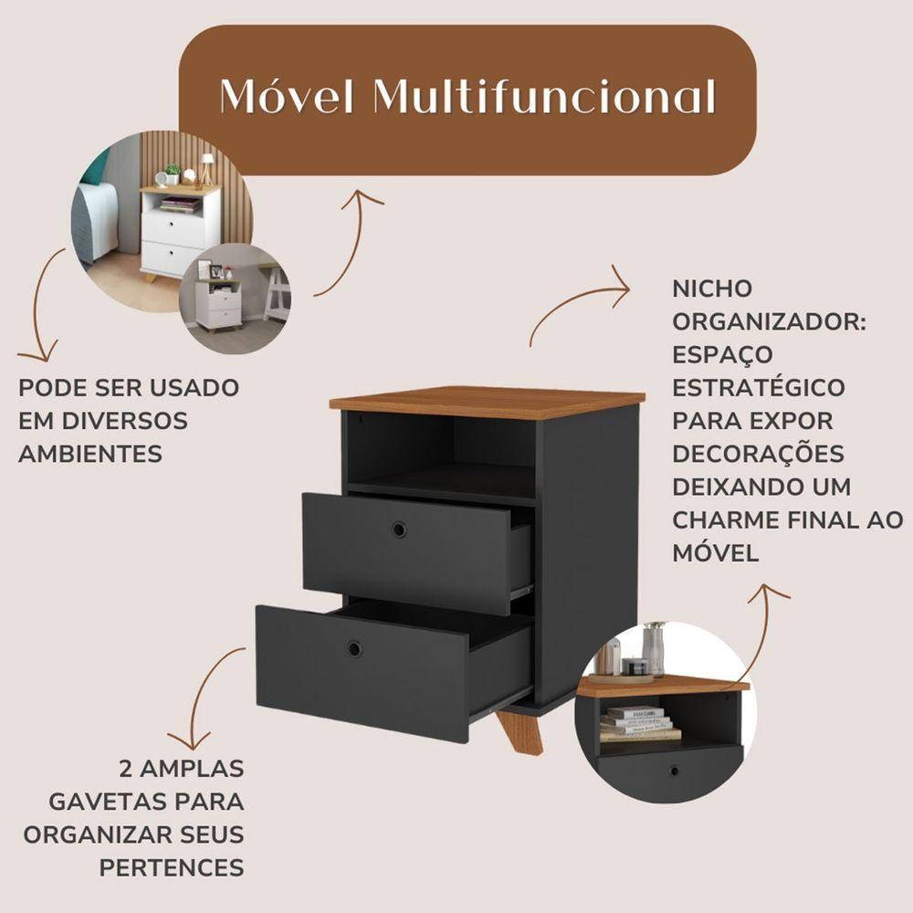 Gaveteiro 2 Gavetas Com Nicho Pequeno Daya Freijó/preto - 3