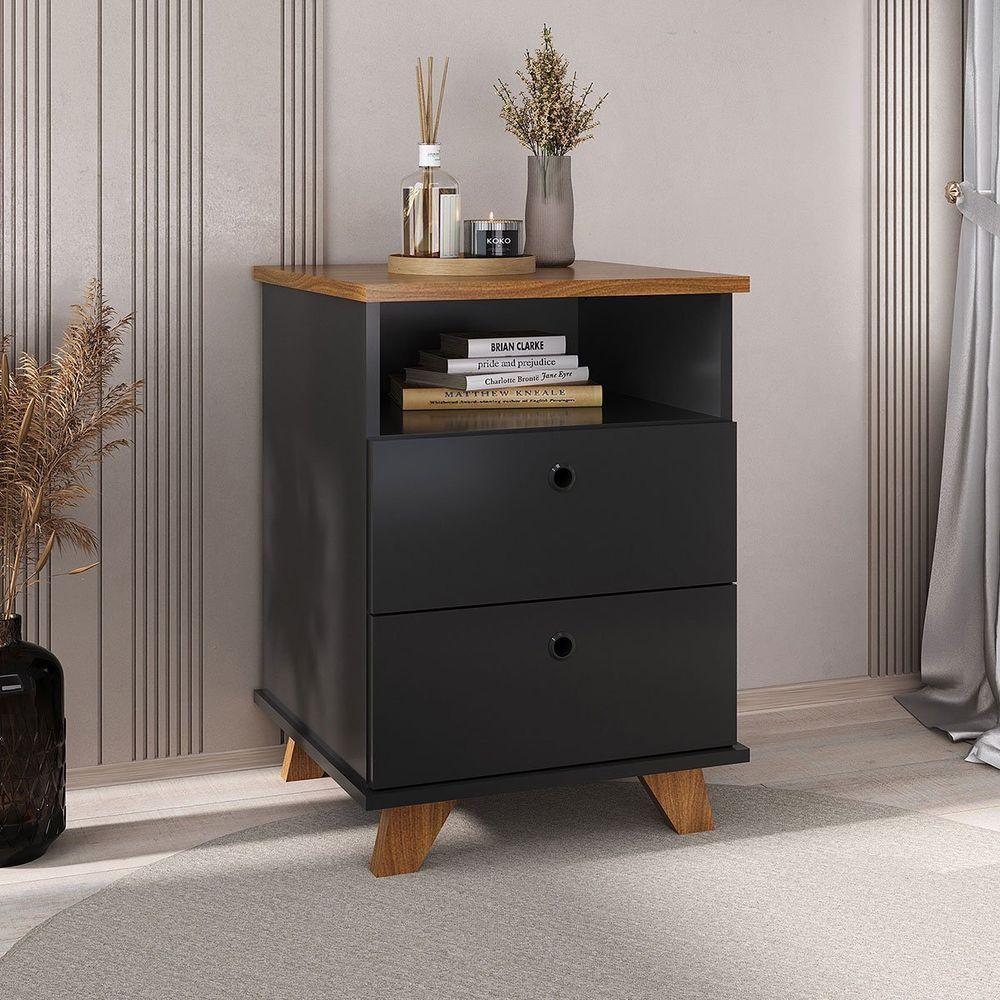 Gaveteiro 2 Gavetas Com Nicho Pequeno Daya Freijó/preto - 8