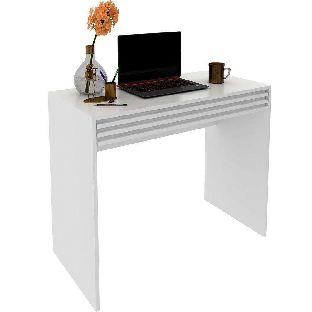 Escrivaninha Mesa De Escritório 90 Cm 1 Gaveta Ripado Branco - 1