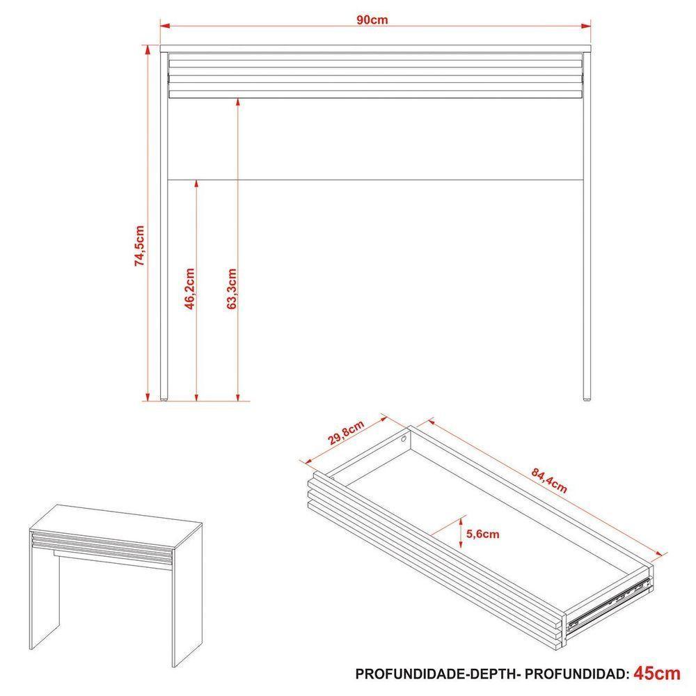 Escrivaninha Mesa De Escritório 90 Cm 1 Gaveta Ripado Branco - 3