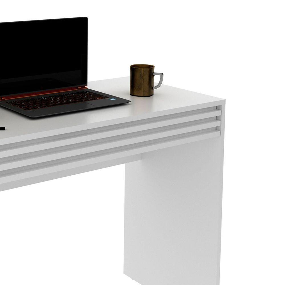 Escrivaninha Mesa De Escritório 90 Cm 1 Gaveta Ripado Branco - 8