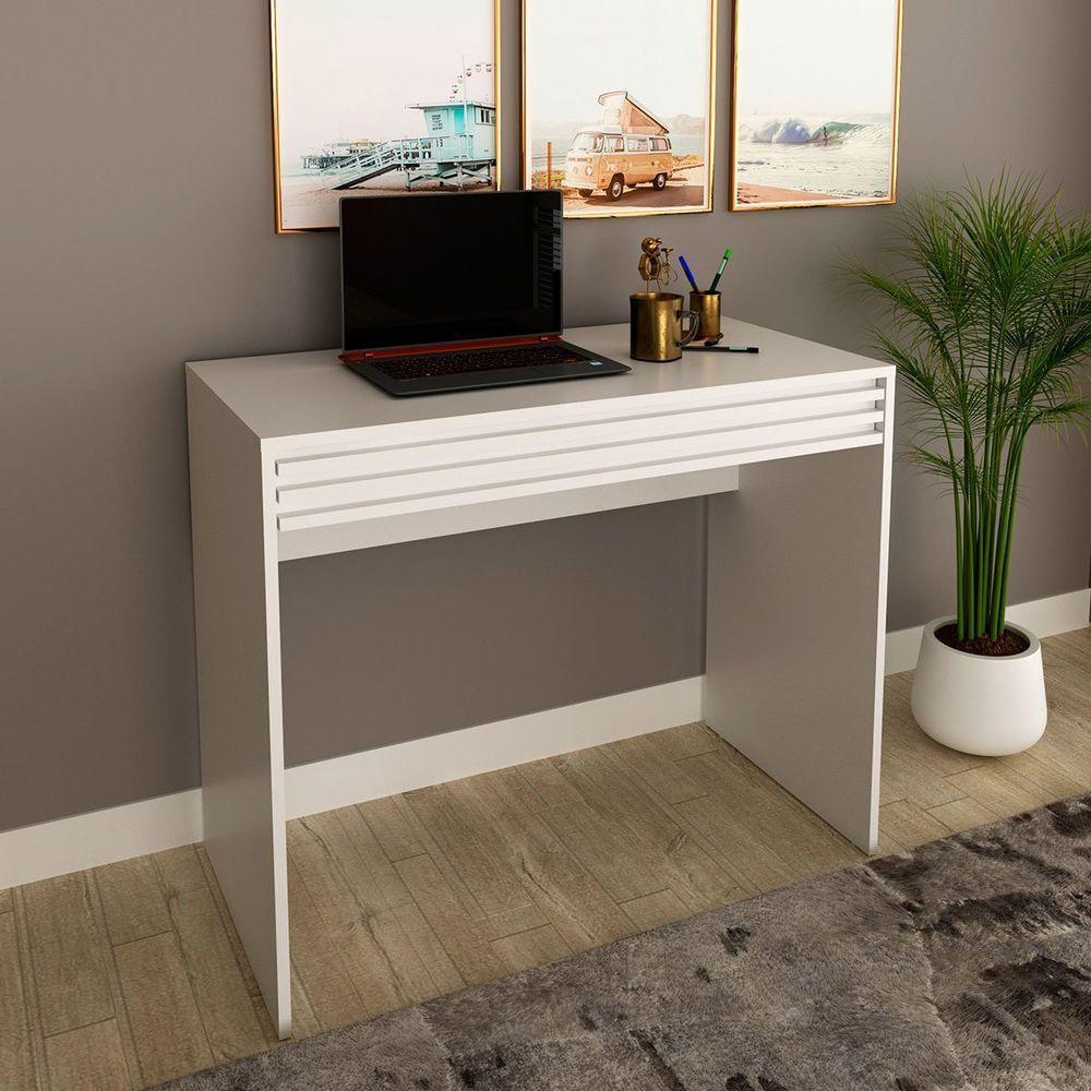 Escrivaninha Mesa De Escritório 90 Cm 1 Gaveta Ripado Branco - 9