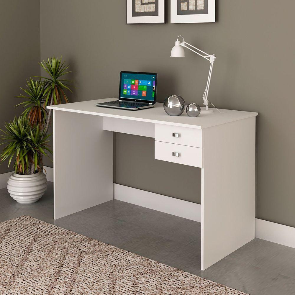 Mesa Para Escritório Escrivaninha 2 Gavetas Branco - 8