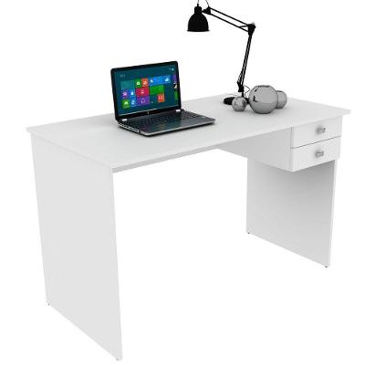 Mesa para Escritório Retangular Escrivaninha 2 Gavetas MDF 117 cm Branco
