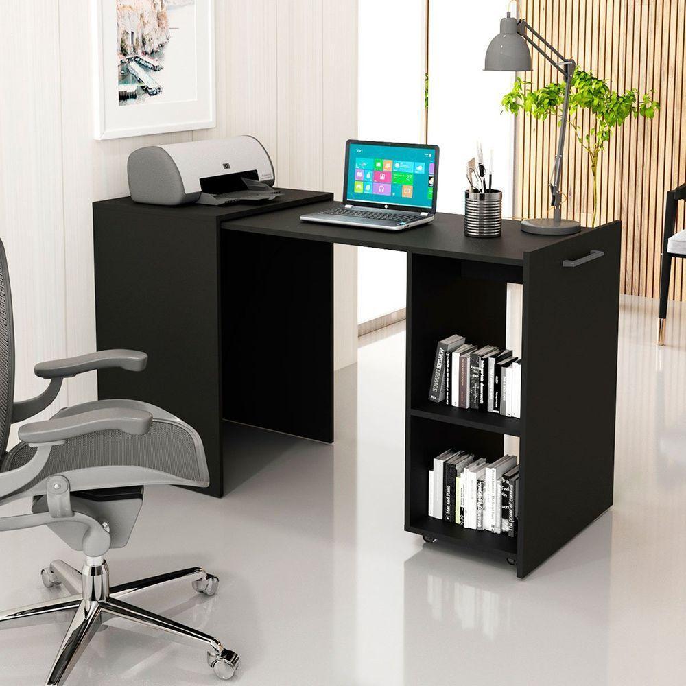 Escrivaninha Retrátil Para Escritório Multiuso Articulável Preto - 9