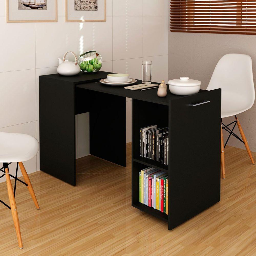 Escrivaninha Retrátil Para Escritório Multiuso Articulável Preto - 10