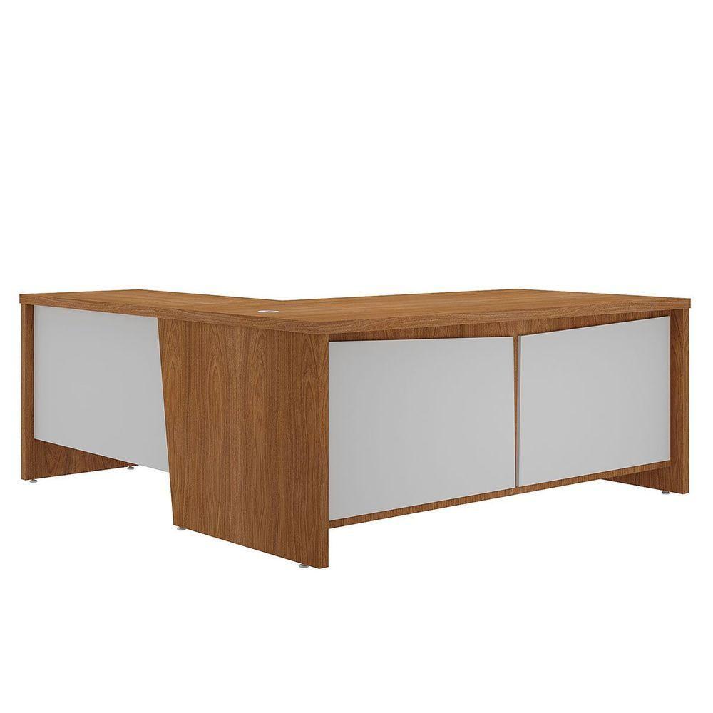 Mesa Para Escritório 2 Portas 3 Gavetas Diretor Em L Freijó/branco - 1
