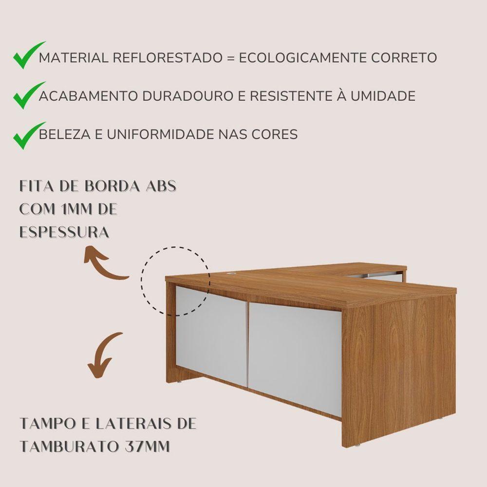 Mesa Para Escritório 2 Portas 3 Gavetas Diretor Em L Freijó/branco - 4