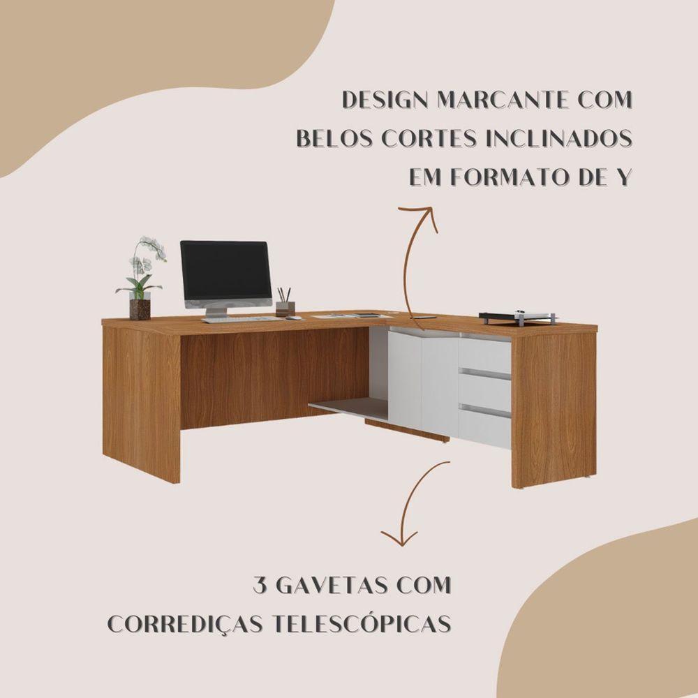 Mesa Para Escritório 2 Portas 3 Gavetas Diretor Em L Freijó/branco - 5