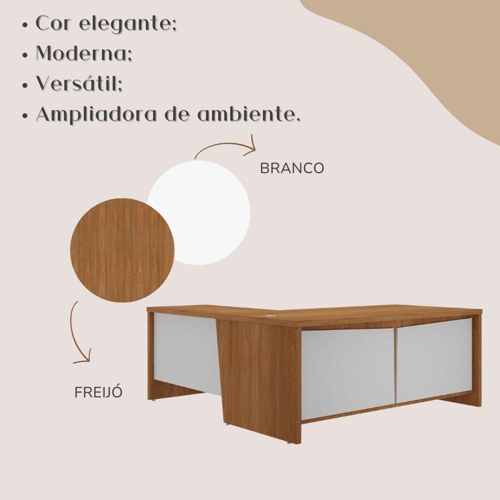 Mesa Para Escritório 2 Portas 3 Gavetas Diretor Em L Freijó/branco - 8