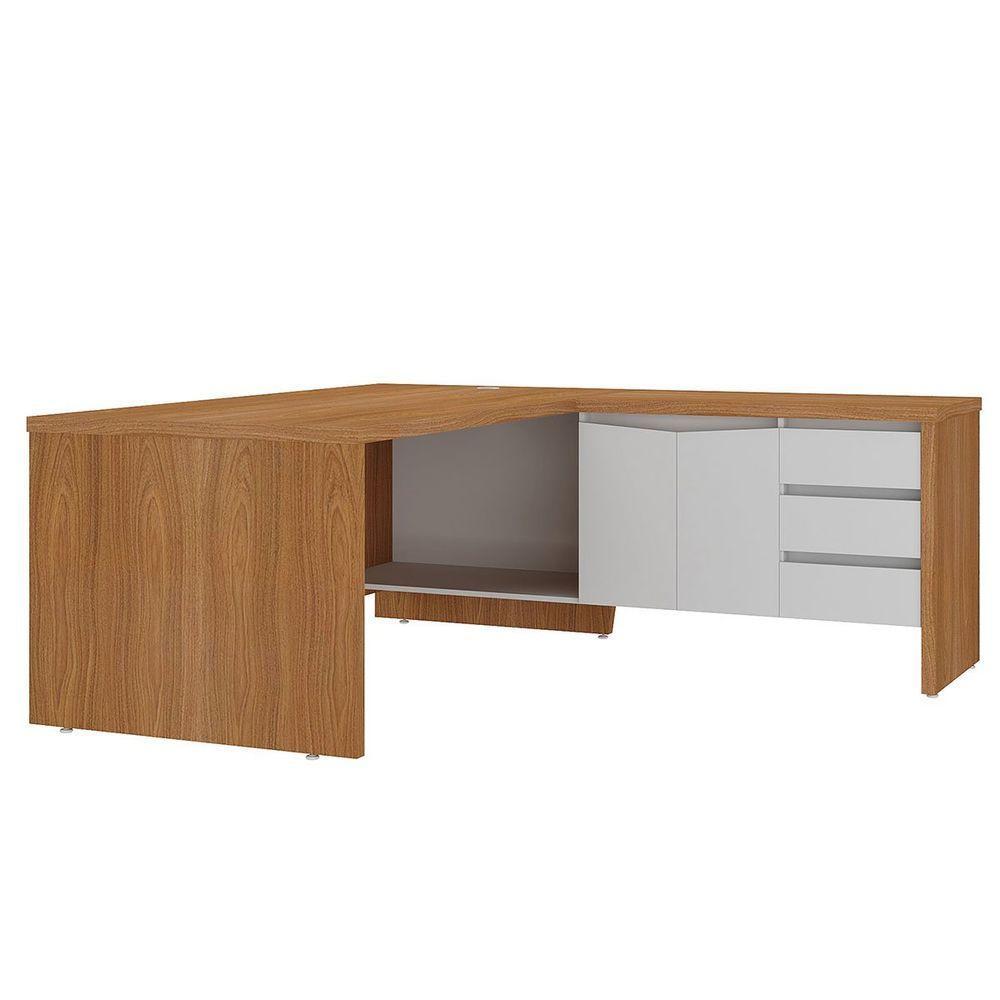 Mesa Para Escritório 2 Portas 3 Gavetas Diretor Em L Freijó/branco - 9
