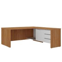 Mesa Para Escritório 2 Portas 3 Gavetas Diretor Em L Freijó/branco - 2
