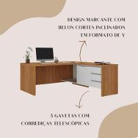 Mesa Para Escritório 2 Portas 3 Gavetas Diretor Em L Freijó/branco - 5
