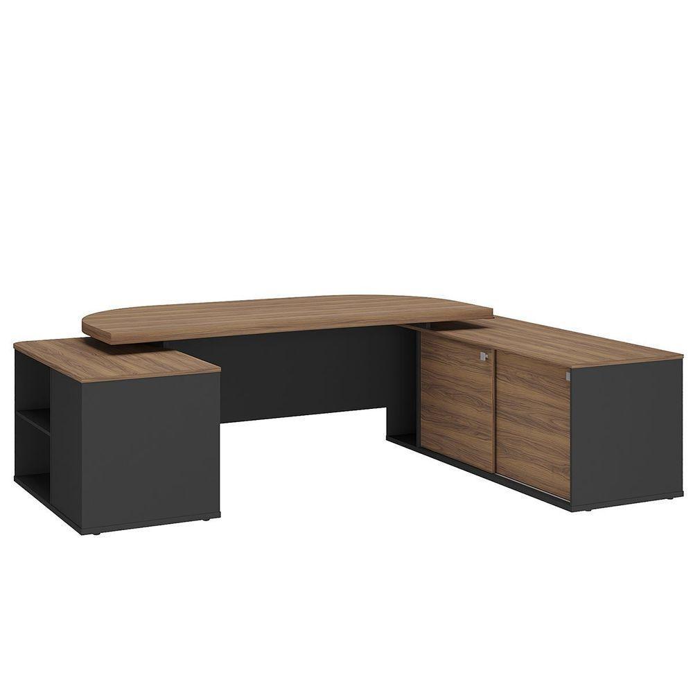 Mesa Para Escritório Diretor Grande 2 Portas 4 Gavetas Nogal/preto - 2