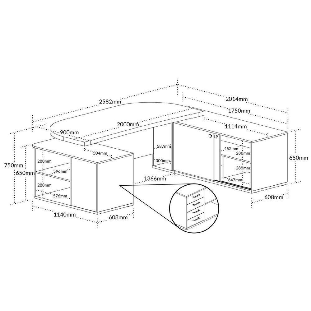 Mesa Para Escritório Diretor Grande 2 Portas 4 Gavetas Nogal/preto - 4
