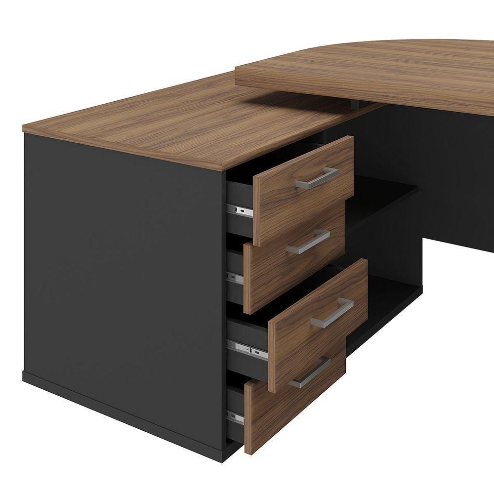 Mesa Para Escritório Diretor Grande 2 Portas 4 Gavetas Nogal/preto - 6