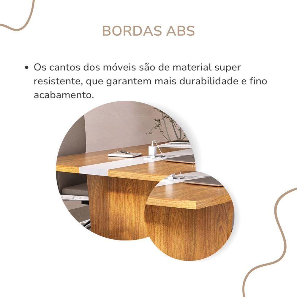Mesa Para Escritório Para Reunião Com 2 Tomadas Freijó/branco - 3