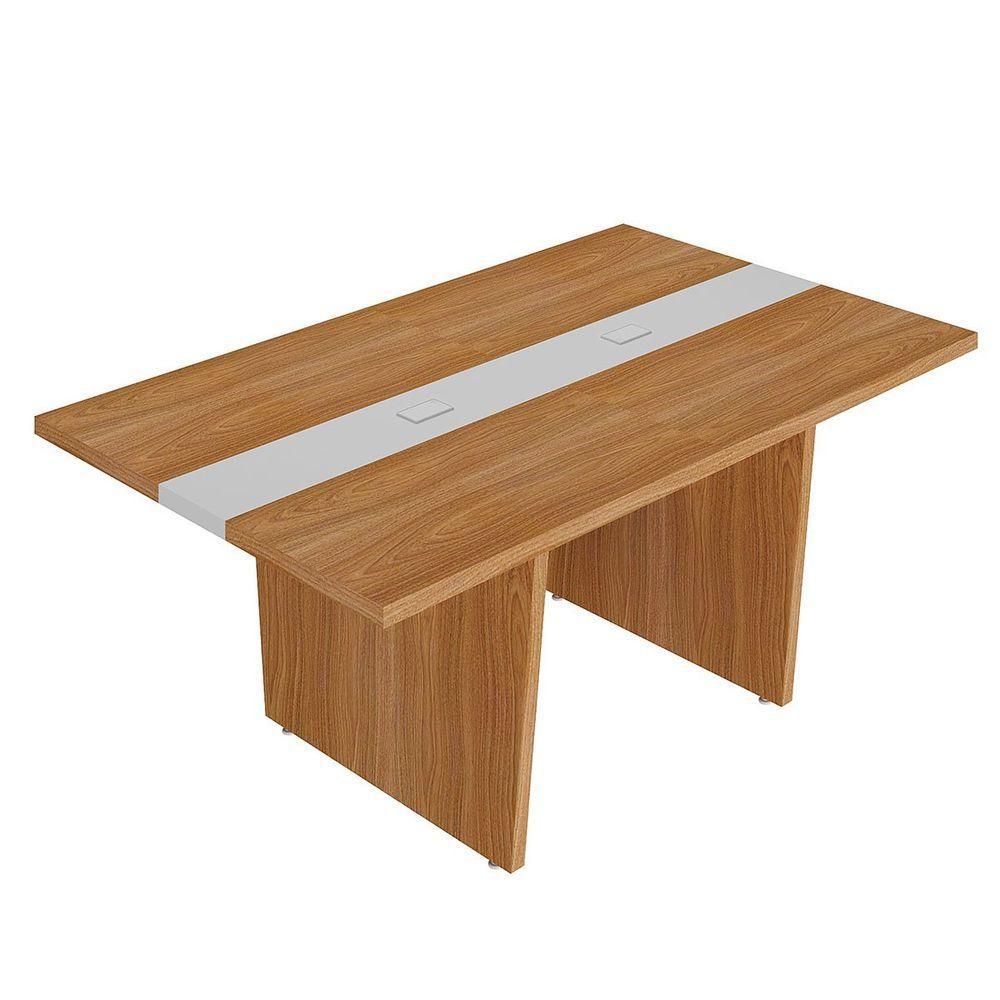 Mesa Para Escritório Para Reunião Com 2 Tomadas Freijó/branco - 7