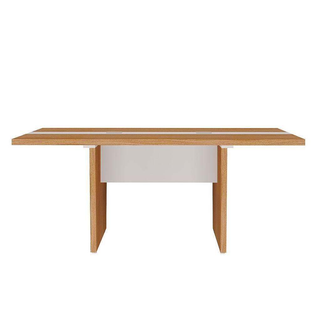 Mesa Para Escritório Para Reunião Com 2 Tomadas Freijó/branco - 9