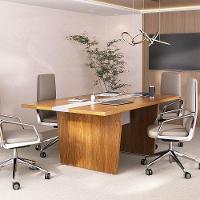 Mesa Para Escritório Para Reunião Com 2 Tomadas Freijó/branco - 10