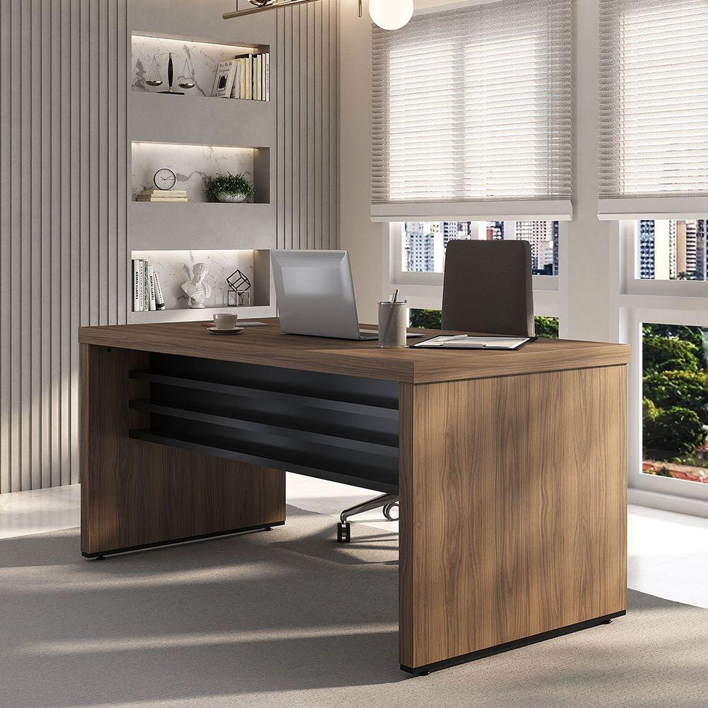 Mesa Para Escritório Escrivaninha 135 Cm Nogal/preto - 9