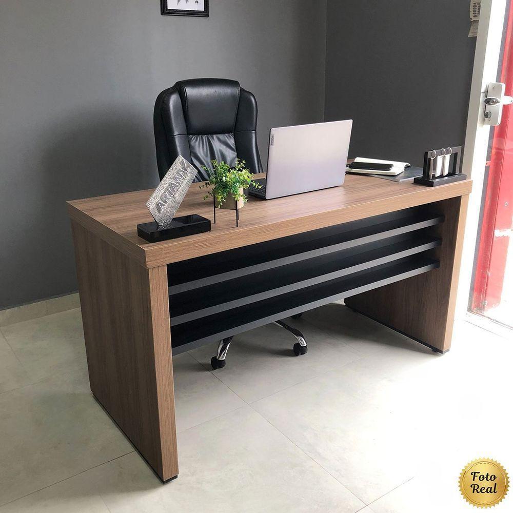 Mesa Para Escritório Escrivaninha 135 Cm Nogal/preto - 10