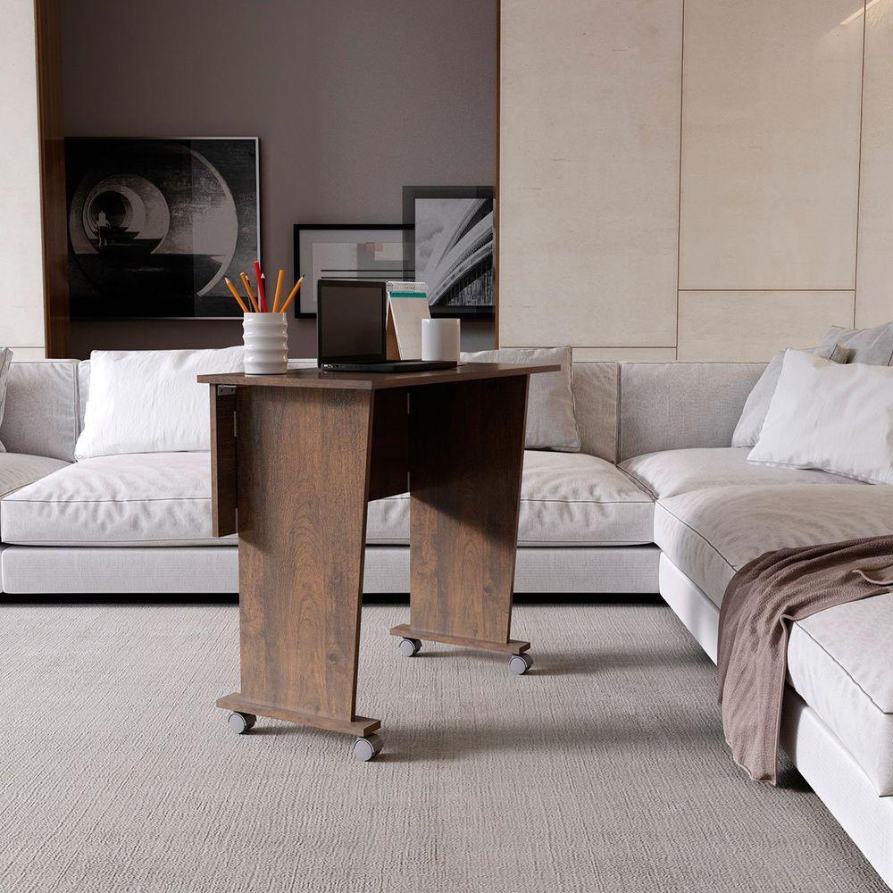 Mesa Escrivaninha Dobrável Com Rodízio Rústico - 9