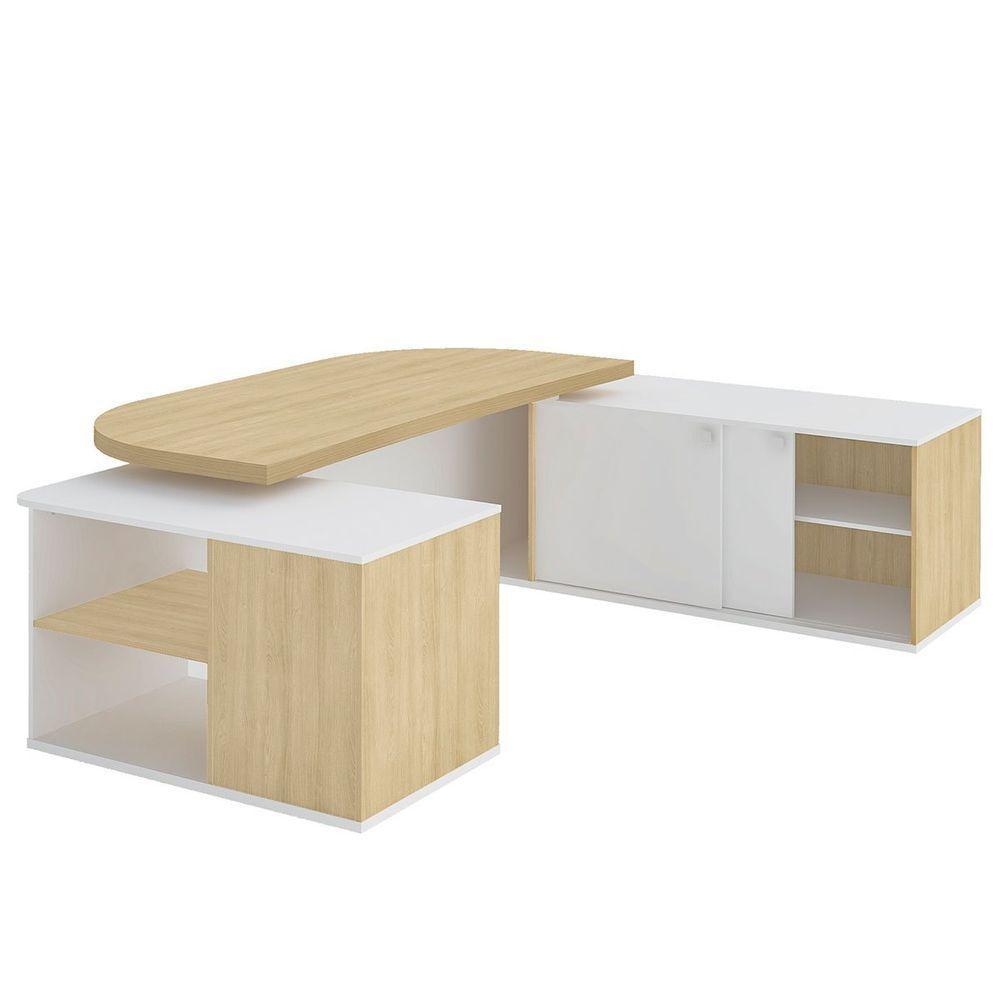Mesa Para Escritório Diretor Grande 2 Portas 4 Gavetas Carvalho/branco - 2