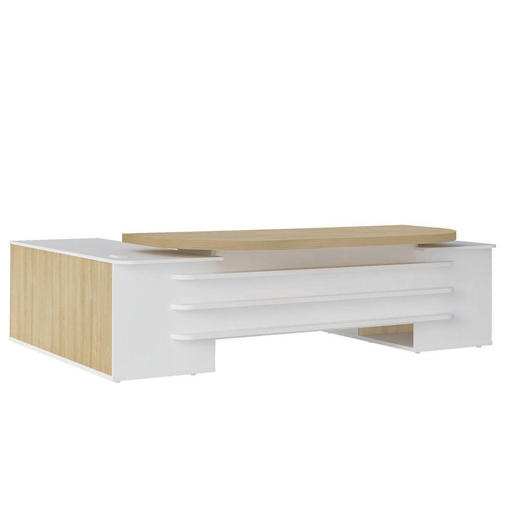 Mesa Para Escritório Diretor Grande 2 Portas 4 Gavetas Carvalho/branco - 4