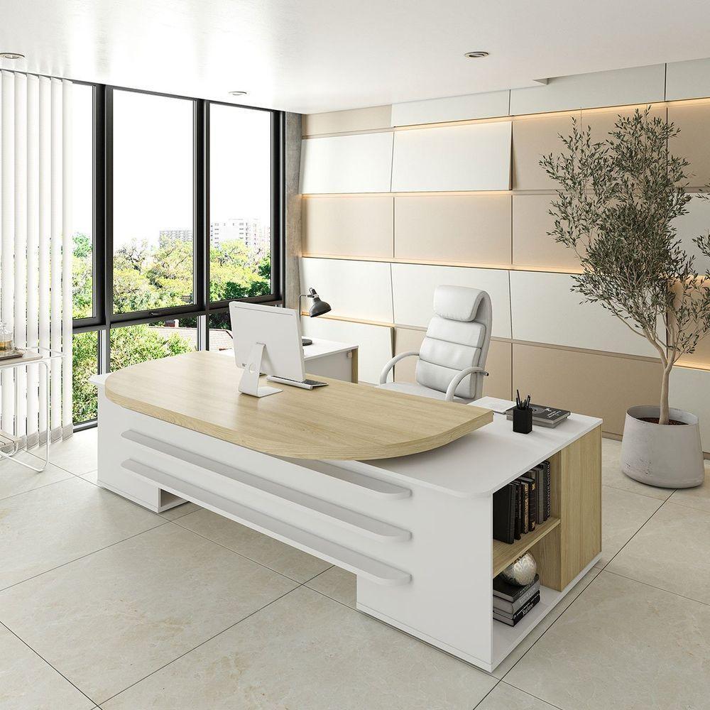 Mesa Para Escritório Diretor Grande 2 Portas 4 Gavetas Carvalho/branco - 7