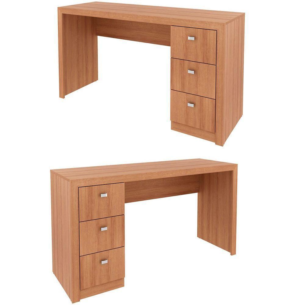 Mesa Para Escritório Reversível 136 Cm 3 Gavetas Amêndoa - 4