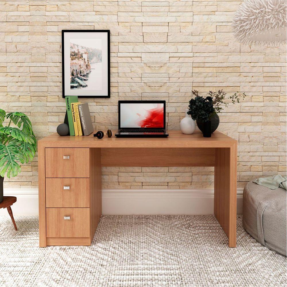Mesa Para Escritório Reversível 136 Cm 3 Gavetas Amêndoa - 10