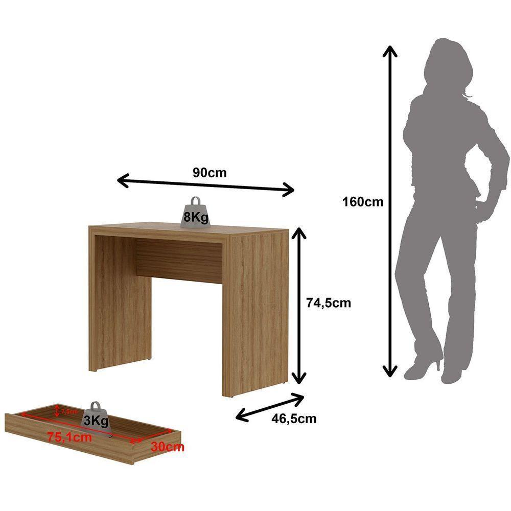 Escrivaninha Mesa De Escritório 90 Cm 1 Gaveta Amêndoa - 5