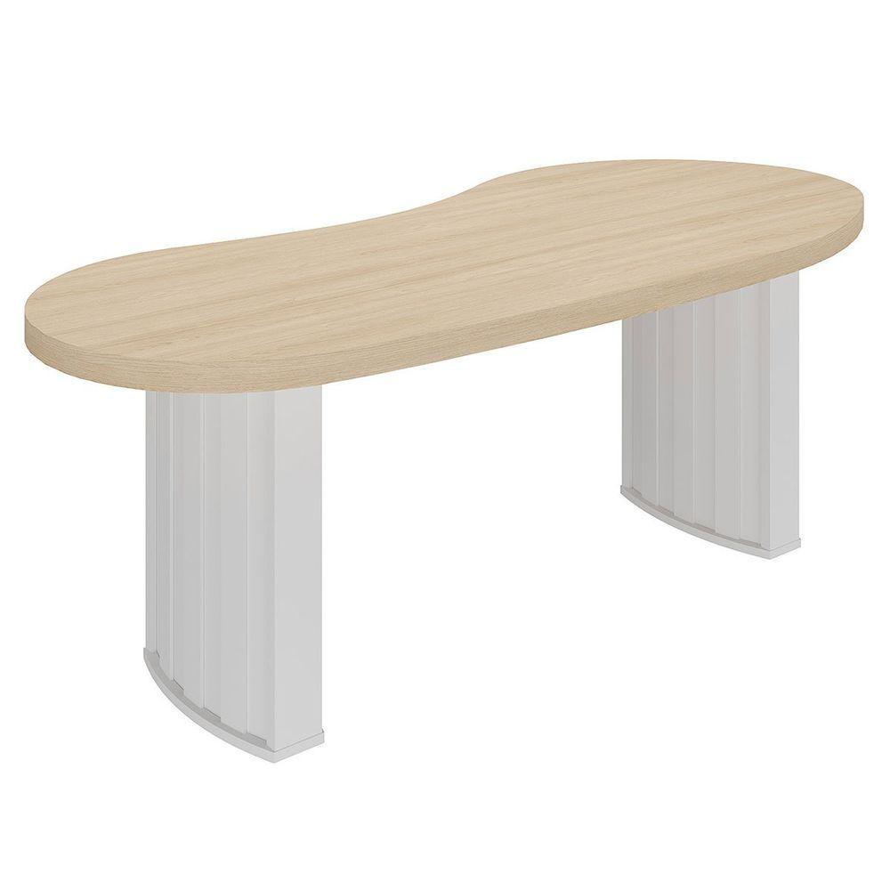 Mesa Para Escritório Com Tampo Curvado E Pés Ripados Carvalho/branco - 1
