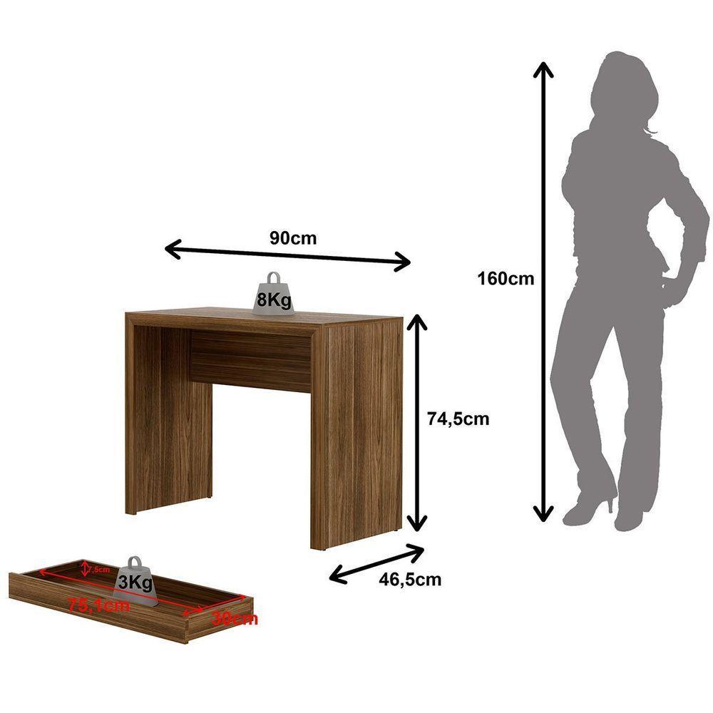 Escrivaninha Mesa De Escritório 90 Cm 1 Gaveta Nogal - 5
