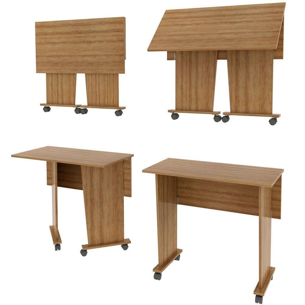 Mesa Escrivaninha Dobrável Com Rodízio Amêndoa - 4