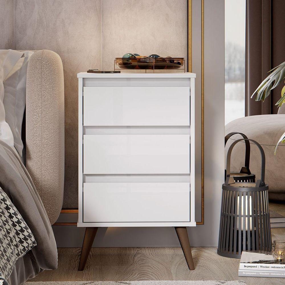 Mesa De Cabeceira 3 Gavetas Com Pés Palito Woon Branco - 5