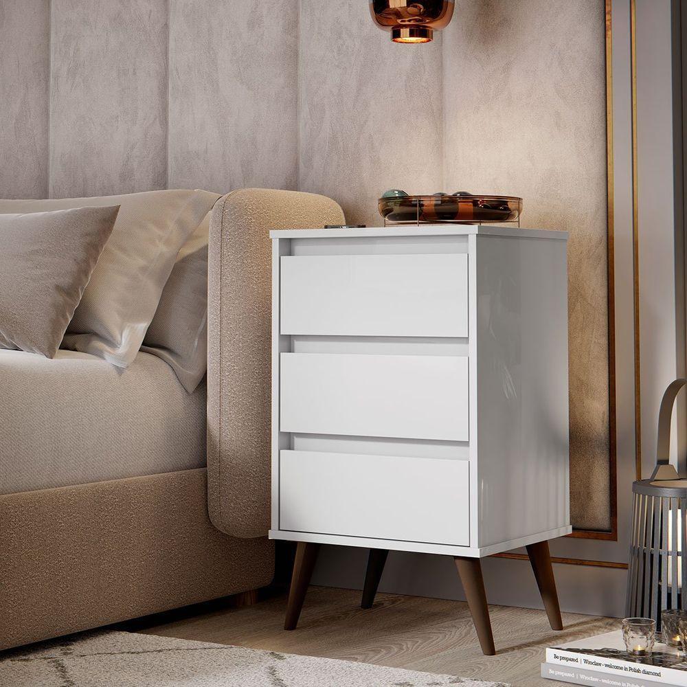 Mesa De Cabeceira 3 Gavetas Com Pés Palito Woon Branco - 6