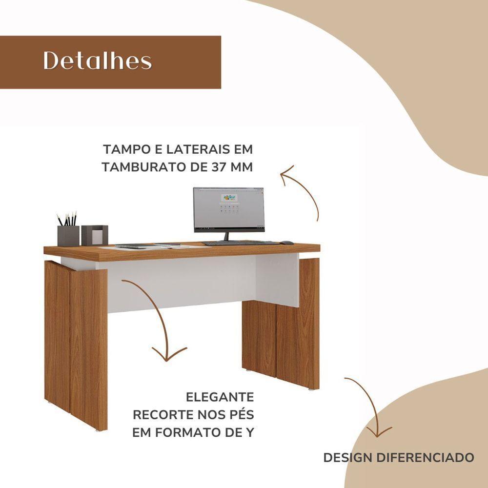 Mesa Para Escritório Pequena Tamburato Mdp Freijó/branco - 3