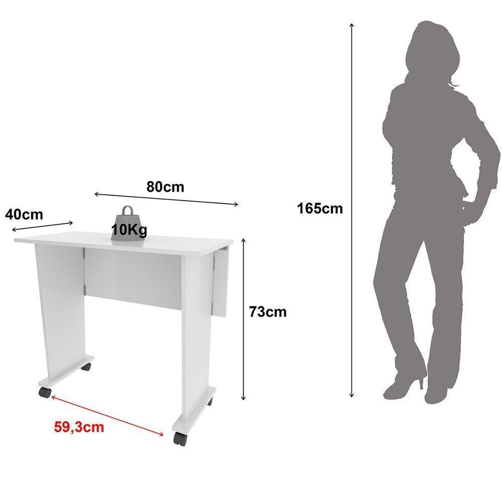 Mesa Escrivaninha Dobrável Com Rodízio Branco - 5