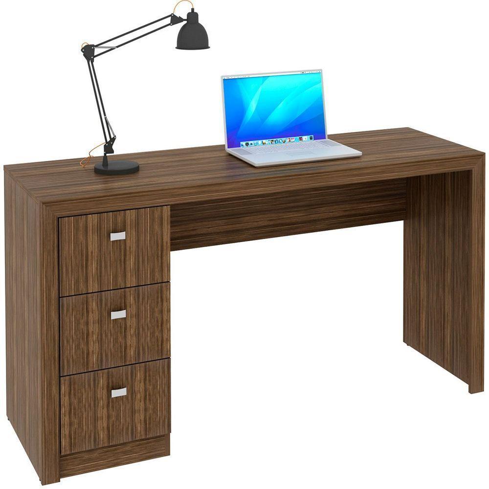 Mesa Para Escritório Reversível 136 Cm 3 Gavetas Nogal - 1