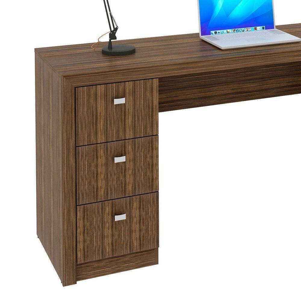 Mesa Para Escritório Reversível 136 Cm 3 Gavetas Nogal - 8