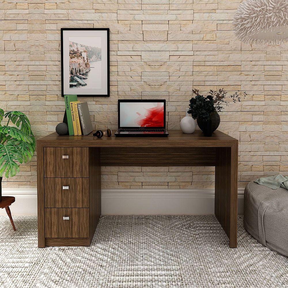 Mesa Para Escritório Reversível 136 Cm 3 Gavetas Nogal - 10